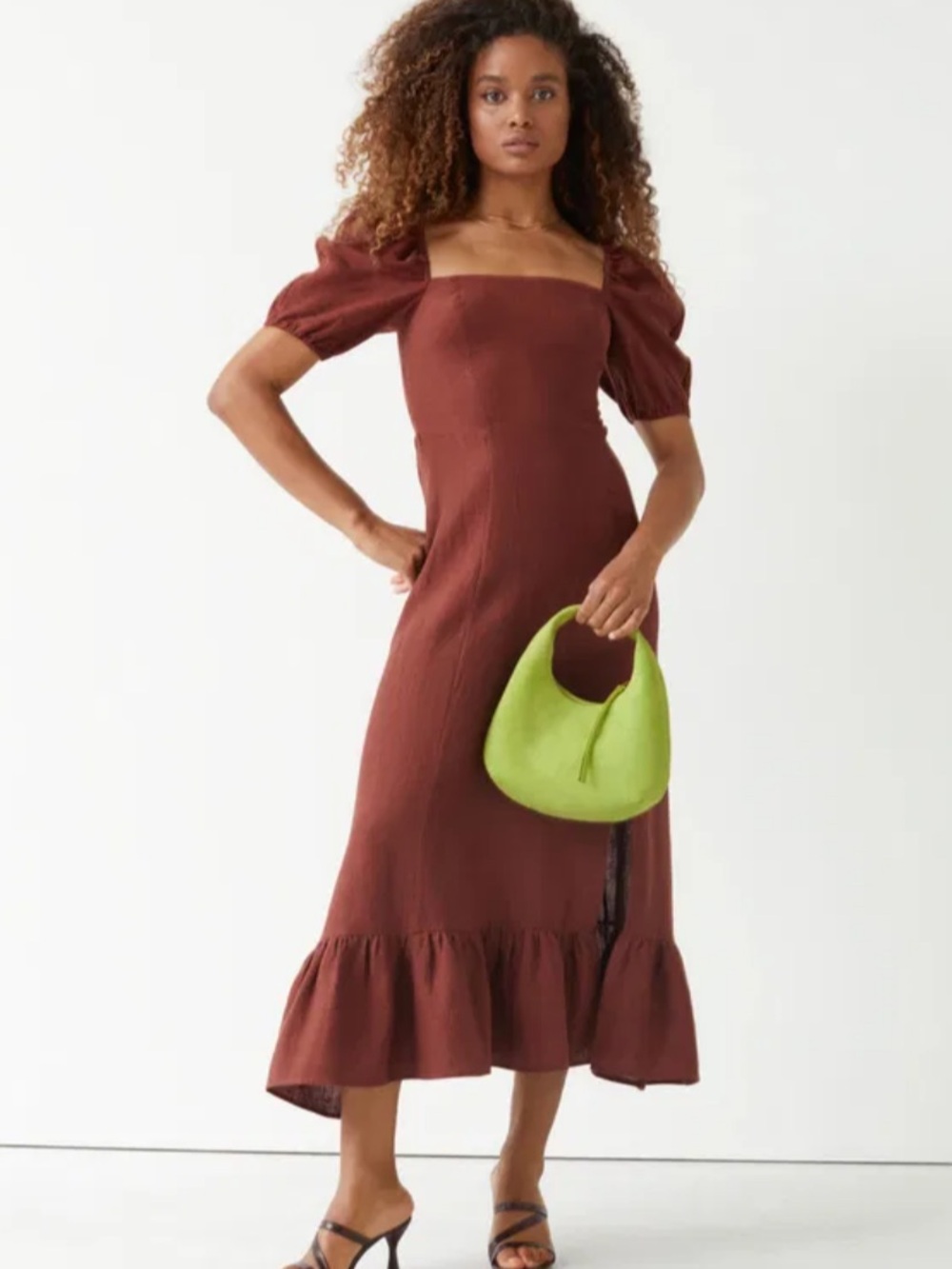 NWT & Other Stories Linen Puff Sleeve Midi Dress